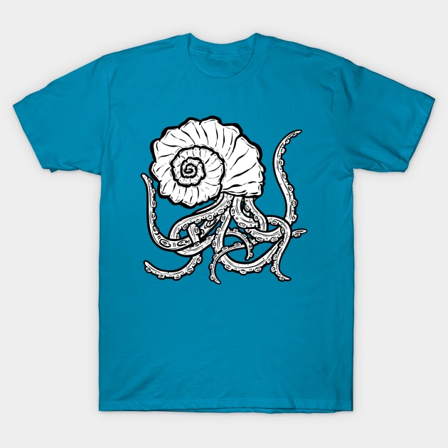 Octopus Conch Seashell Tentacle Cartoon Illustration T-Shirt by Squeeb Creative